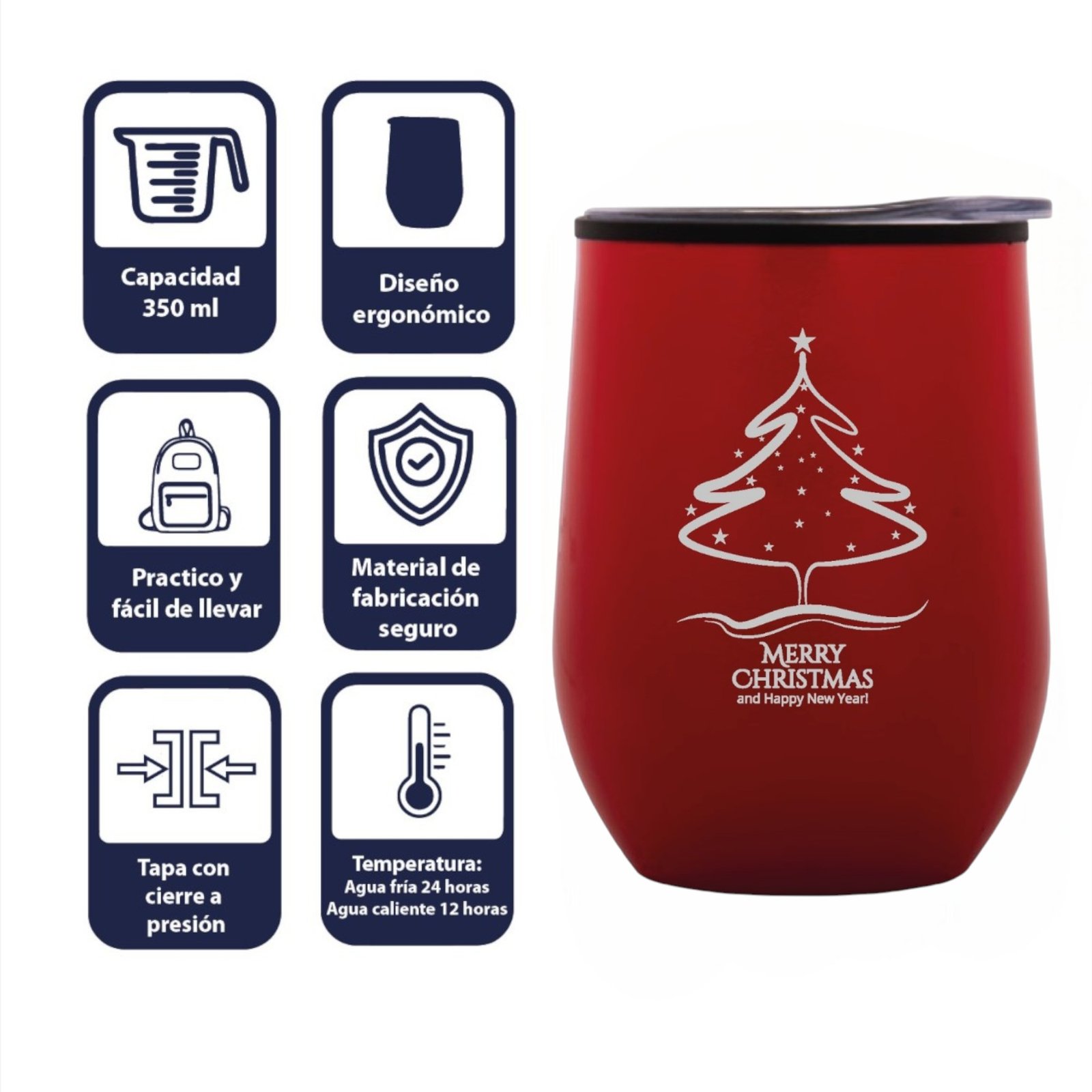 1 Termo Navideño ROJO Con Grabado Láser Navideño · RJ-MerryChristmasTree