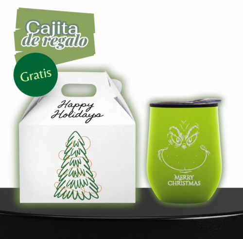 1 Termo Navideño VERDE Con Grabado Láser Navideño · VD-Grinch